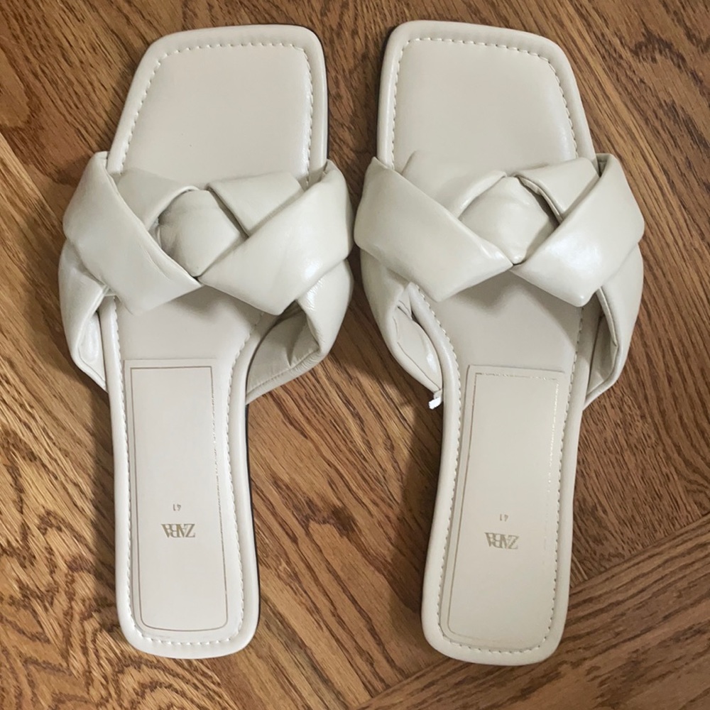 White Zara Slide Sandals (10), worn once